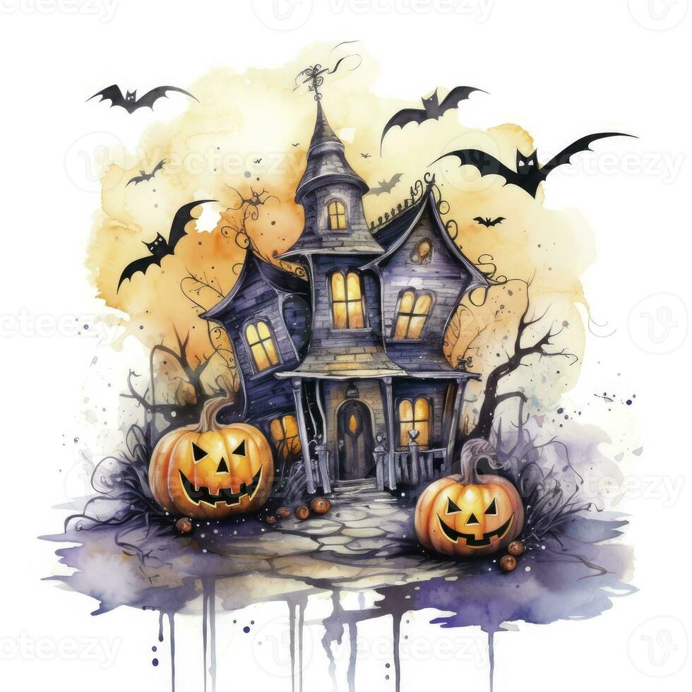 AI generated Watercolor Halloween illustration on white background. AI Generated photo