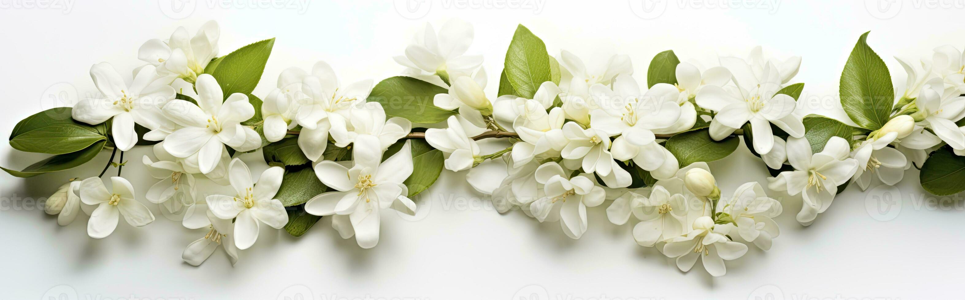 AI generated Jasmine flowers on white surface. AI Generated photo