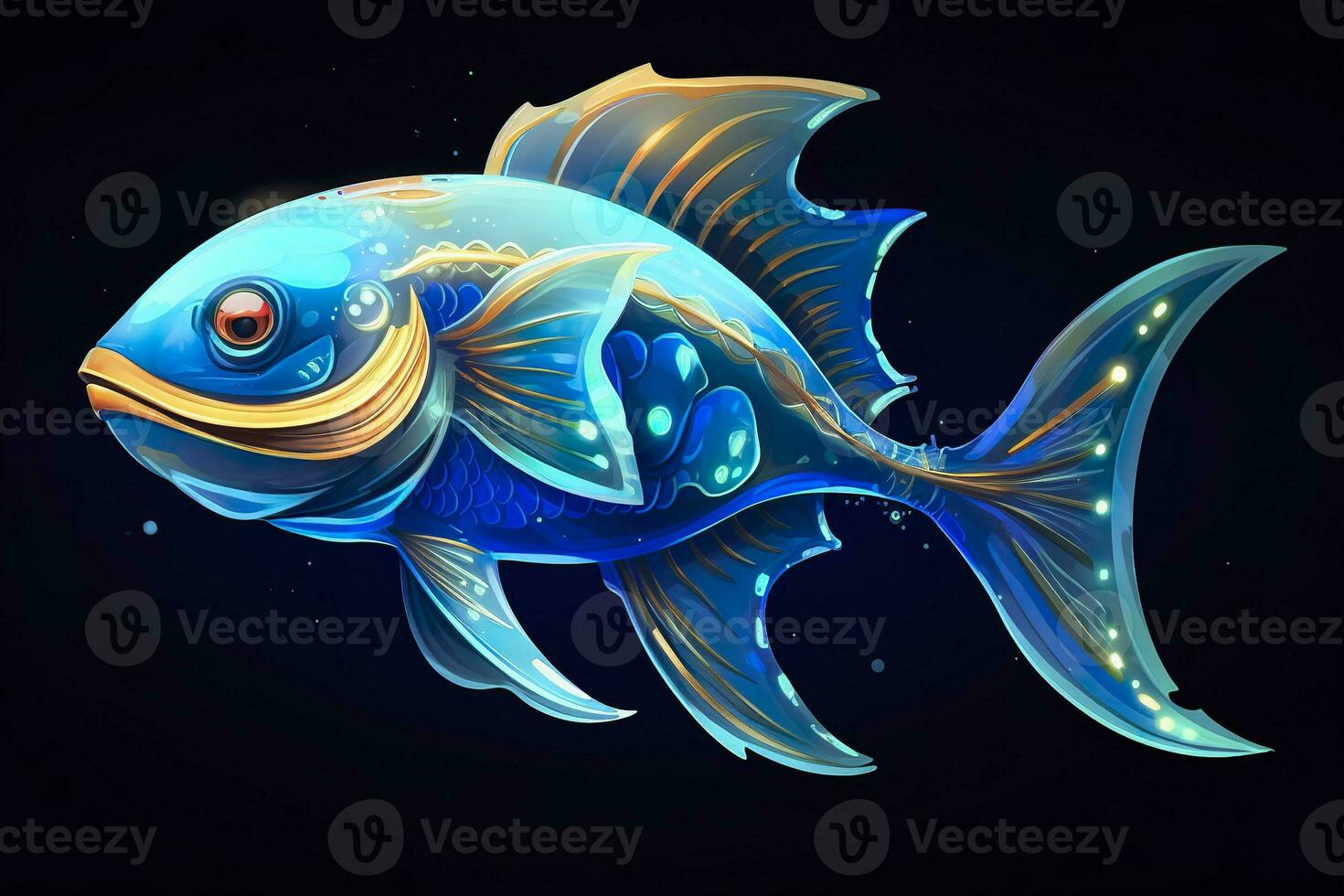 AI generated 3d rendering. fish on black background. Generative AI photo