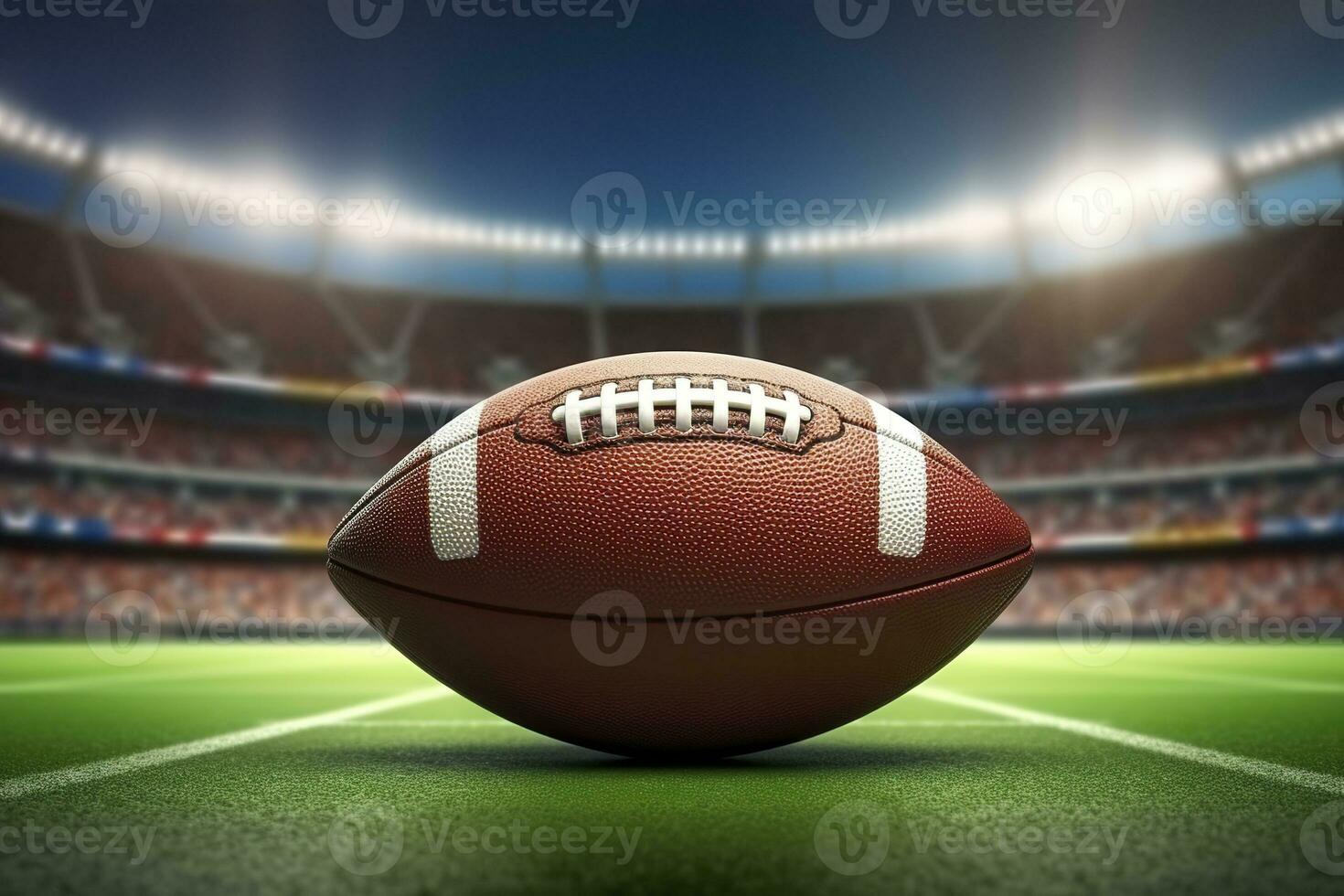 AI generated Ball on the American football arena. 3d illustration. Generative AI photo