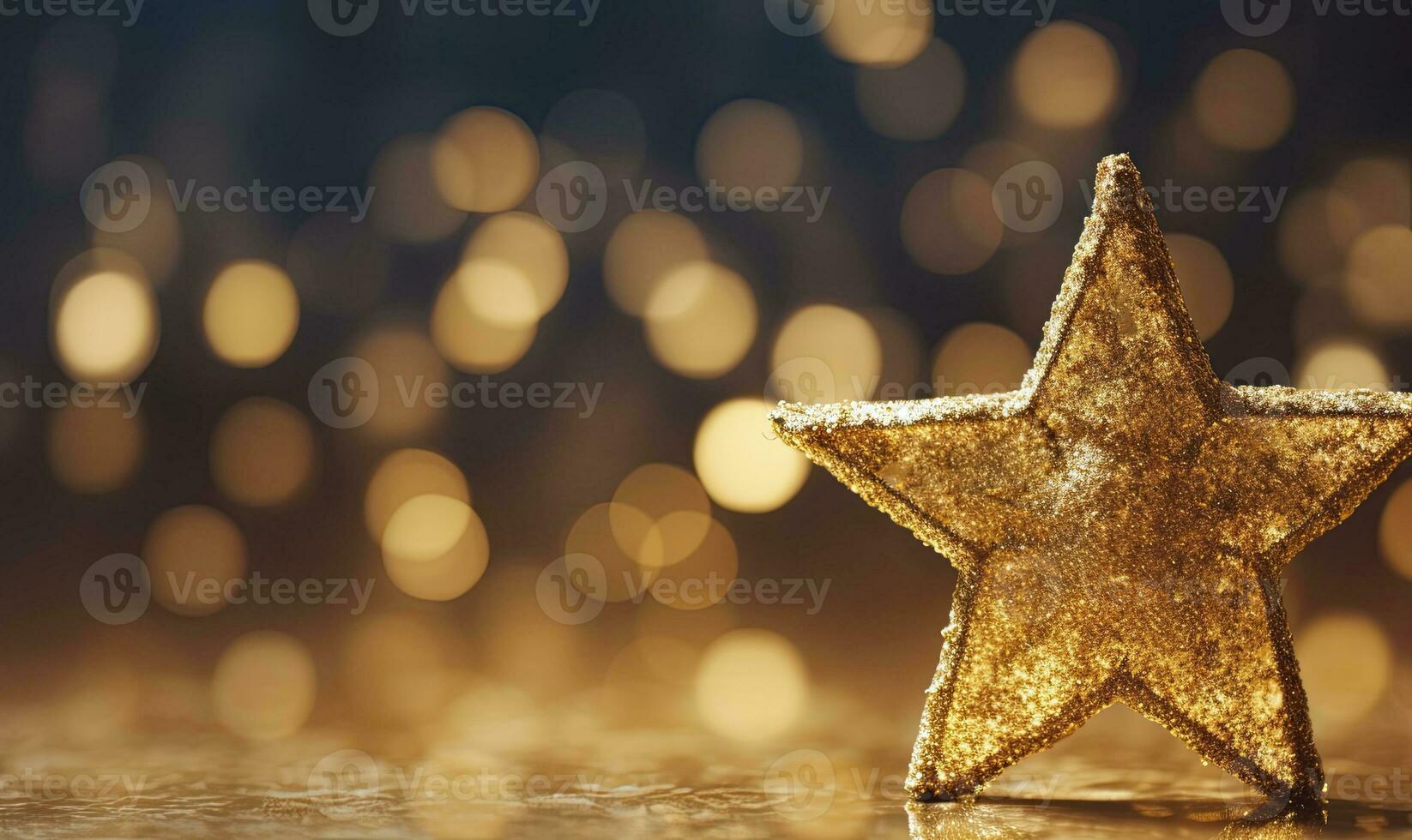 AI generated Sparkling Golden Christmas Star. Ornament Decoration Defocused Bokeh Background. AI Generated photo