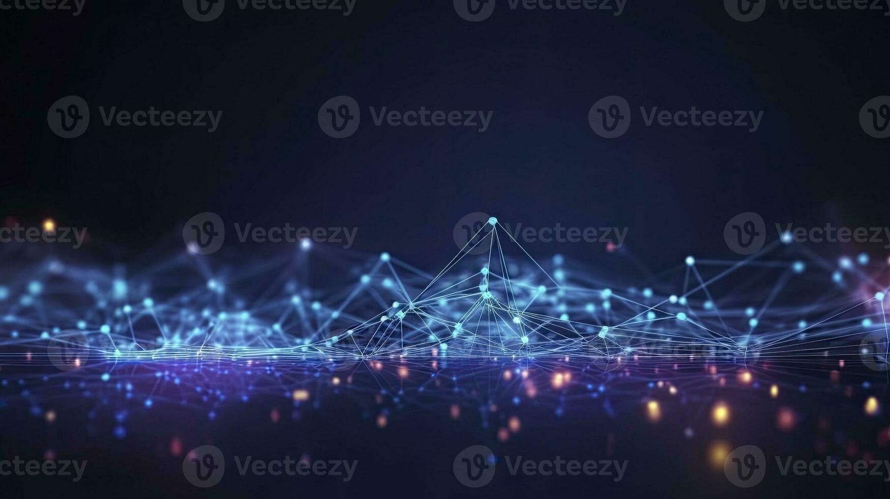 AI generated Abstract connected dots and lines. Motion of digital data flow. AI Generated photo