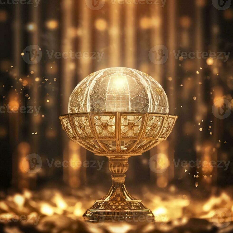 AI generated The golden monstrance with a little transparent crystal center, consecrated host. church defocused background. AI Generative photo