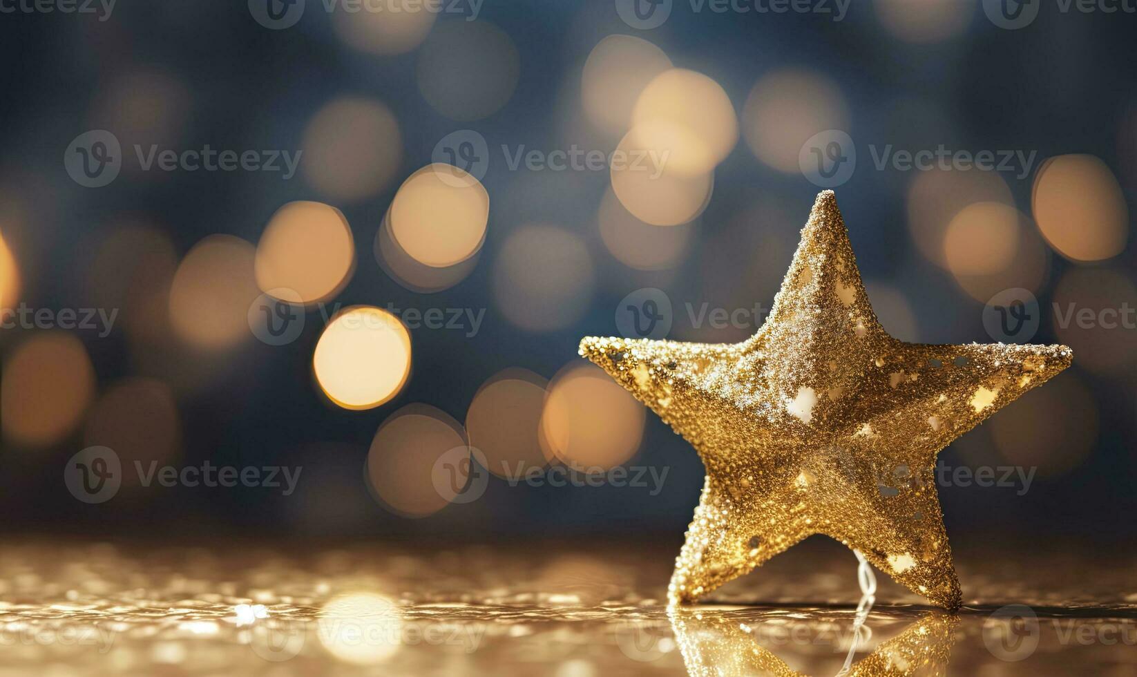 AI generated Sparkling Golden Christmas Star. Ornament Decoration Defocused Bokeh Background. AI Generated photo