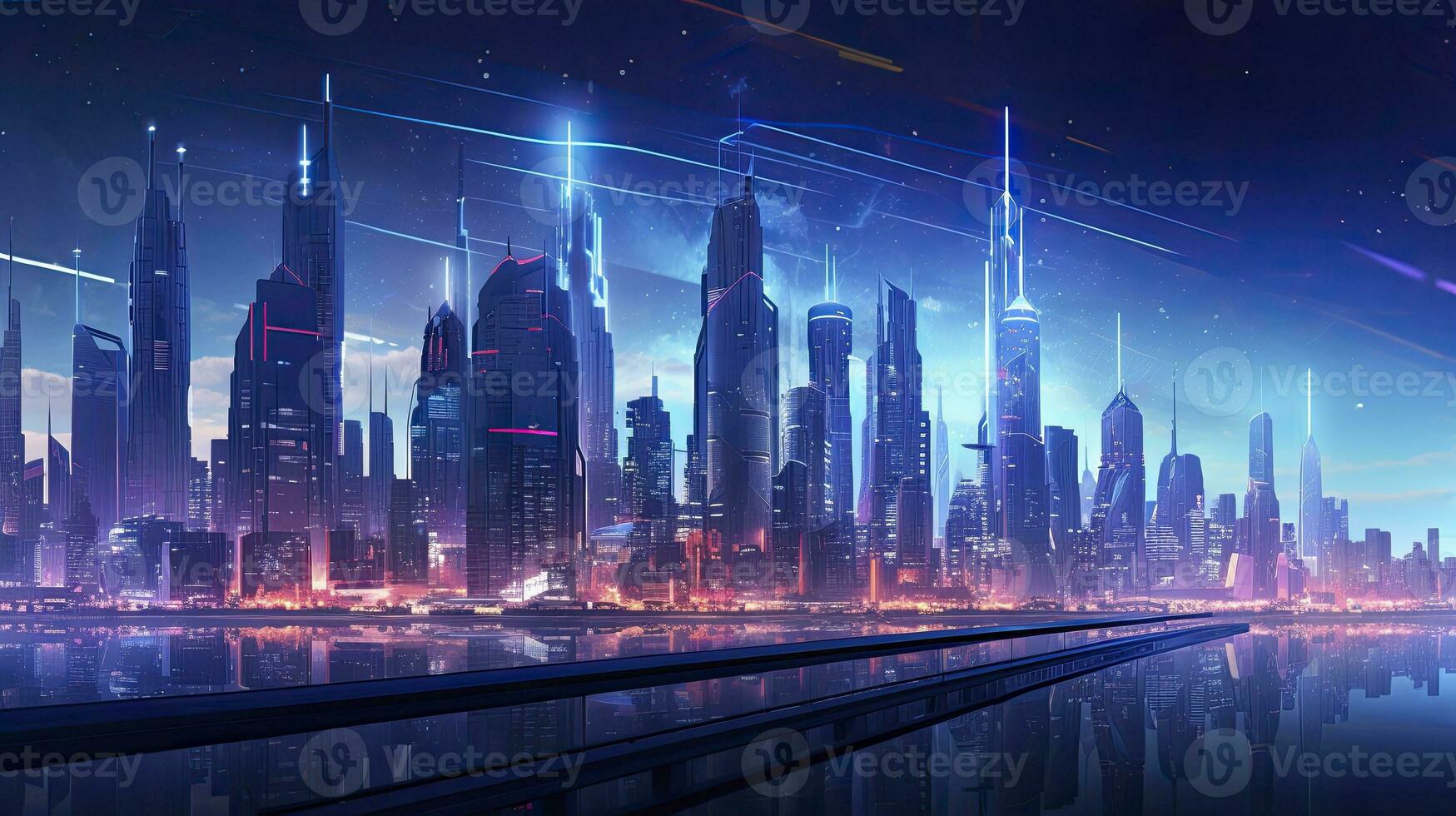 AI generated A futuristic, cyberpunk inspired cityscape at night. AI Generated photo