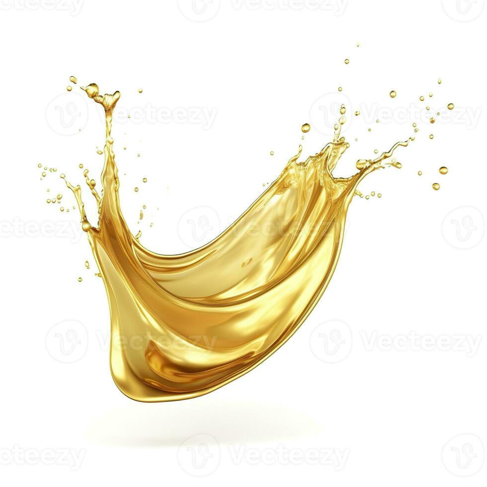 AI generated Golden Oil or Cosmetic essence splash isolated on white background, 3d illustration. AI Generated photo