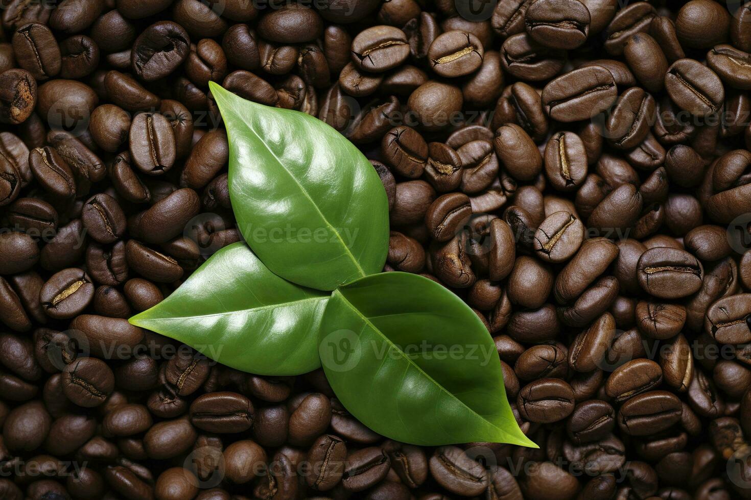 AI generated Green leaves with coffee beans as background. AI Generated photo