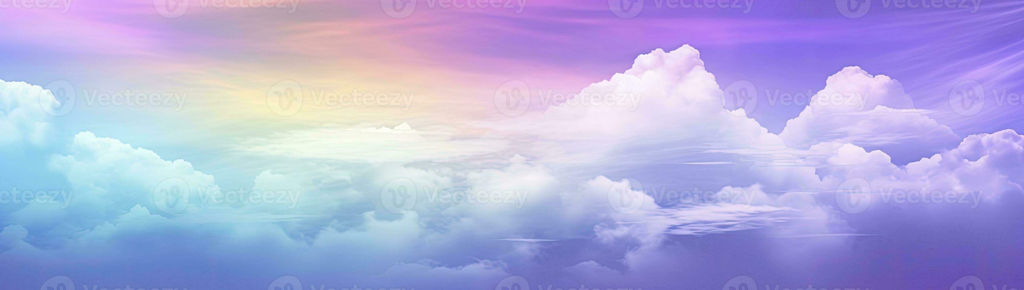 AI generated Rainbow sky with fluffy clouds. Multicolored toned sky. AI Generated. photo