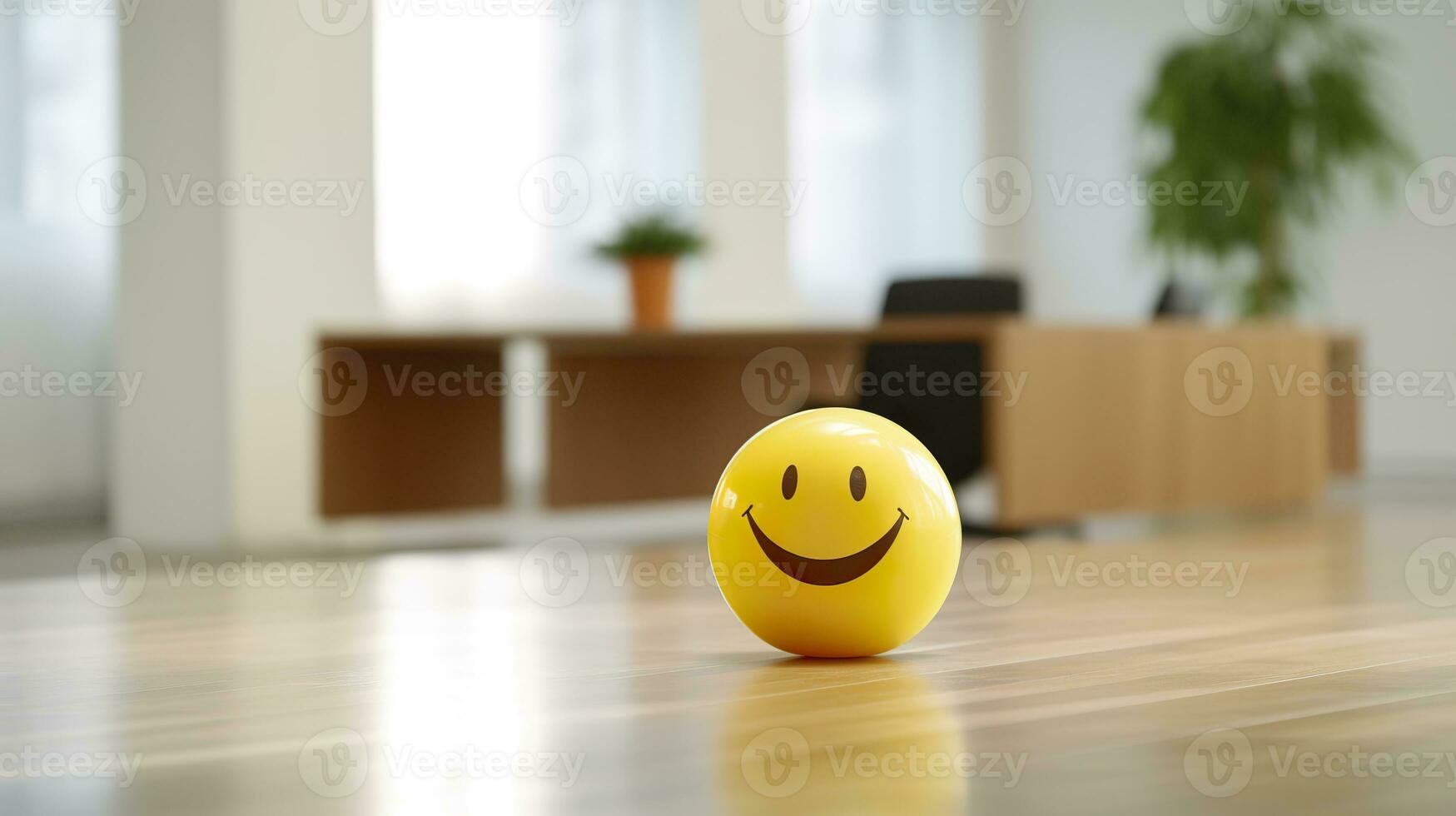 ai generado un amarillo sonriente pelota lata promover un positivo trabajo ambiente. generativo ai foto