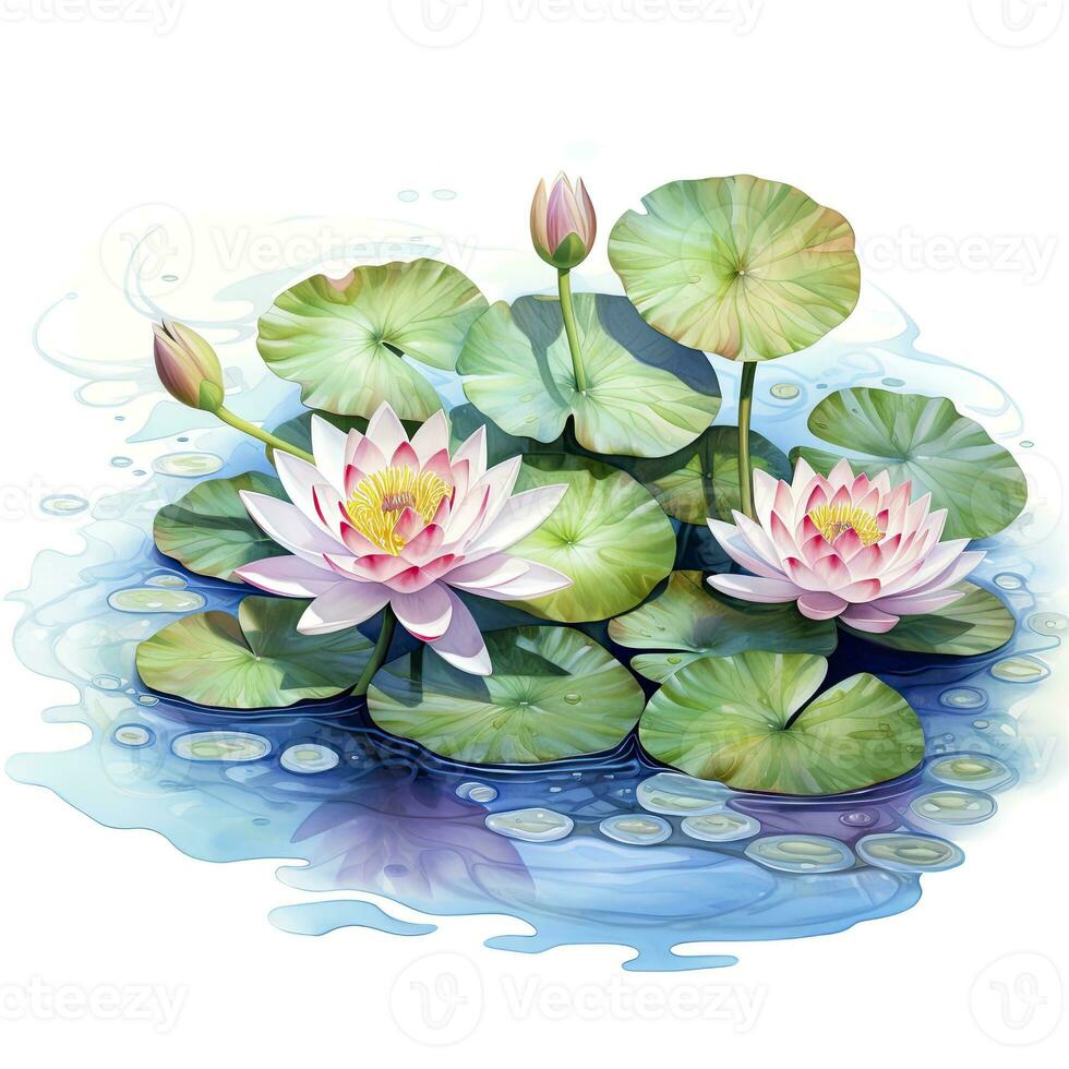 AI generated Water Lily in Pond. Watercolor design. AI Generated photo