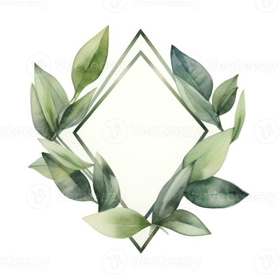 AI generated Watercolor geometry shape wreath with green leaf. AI Generated photo