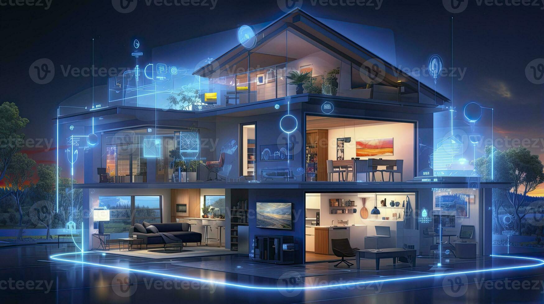 AI generated A Glimpse into the Connected Smart Home of Tomorrow. AI Generated photo