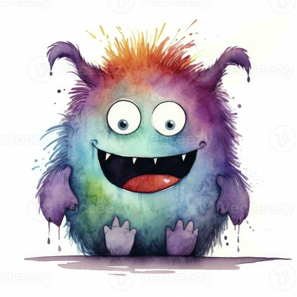 AI generated Watercolor cute monster on white background. AI Generated photo