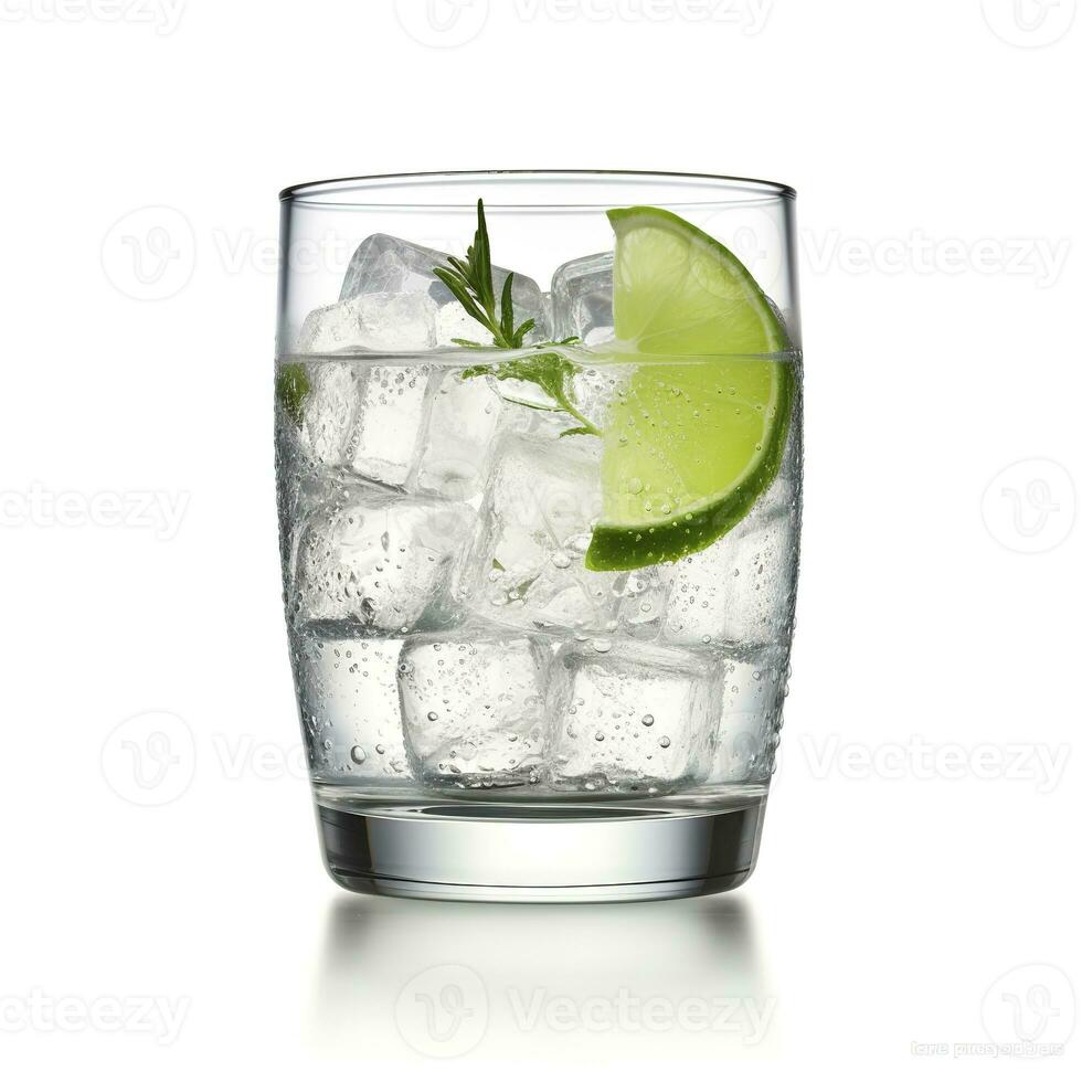 AI generated Gin tonic glass of water with ice isolated on white background. AI Generated photo