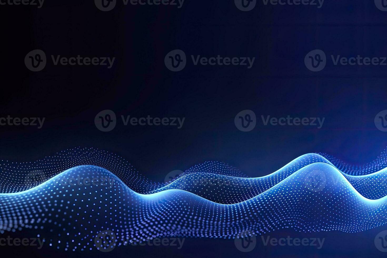 AI generated Dynamic blue particle wave. Abstract sound visualization. Digital structure of the wave flow of luminous particles. AI Generated. photo