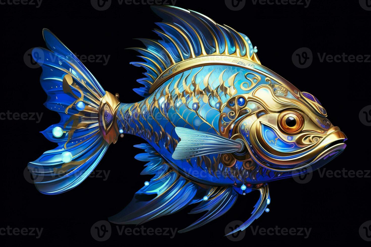 AI generated 3d rendering. fish on black background. Generative AI photo