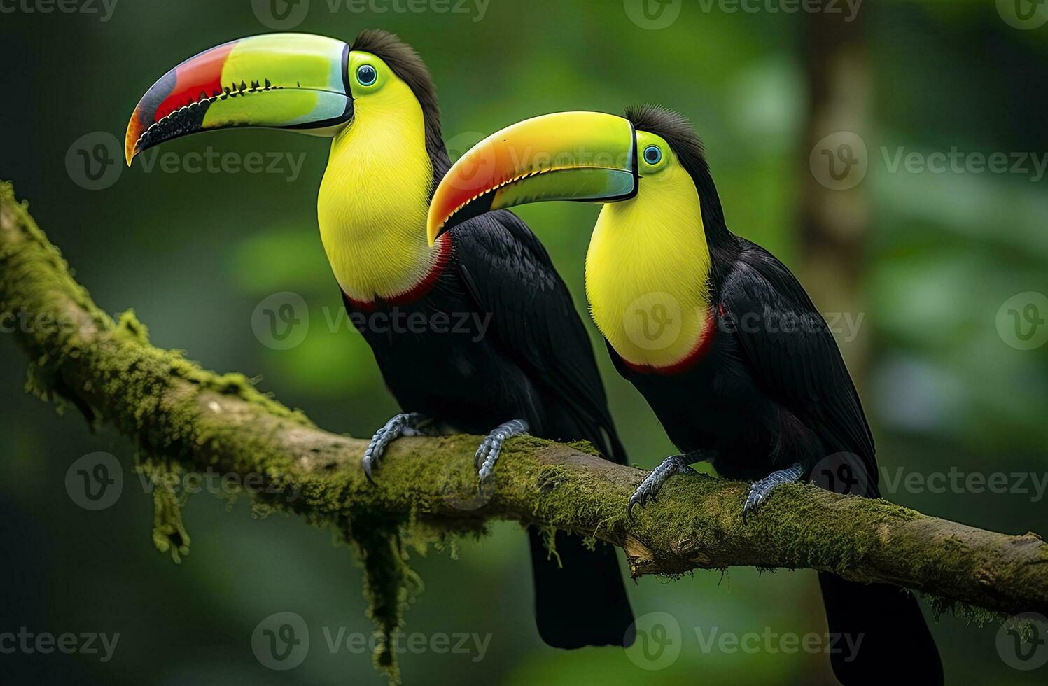 AI generated Toucan sitting on the branch in the forest. AI Generated photo