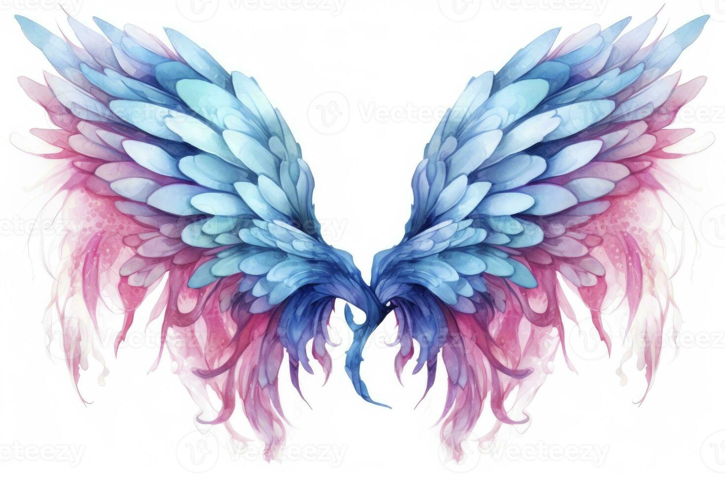 AI generated Beautiful magic watercolor blue pink wings. AI Generated photo