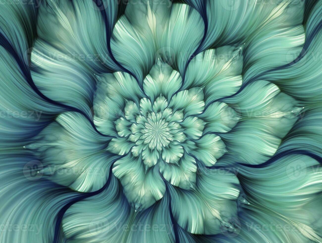 AI generated Aqua and Green psychedelic fractal.  AI Generated photo