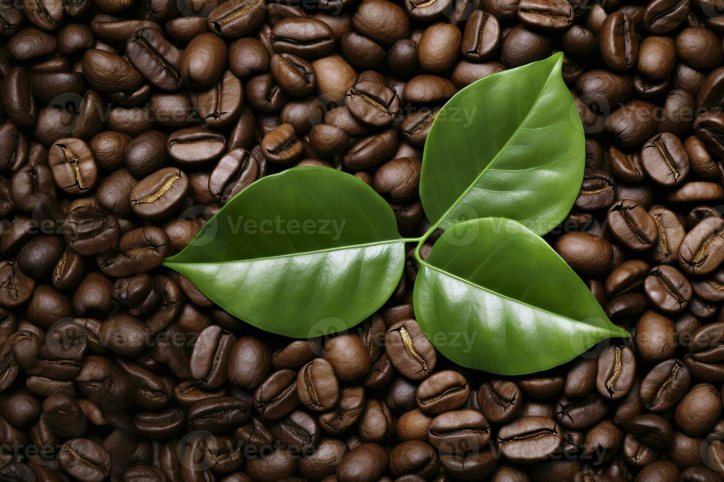 AI generated Green leaves with coffee beans as background. AI Generated photo