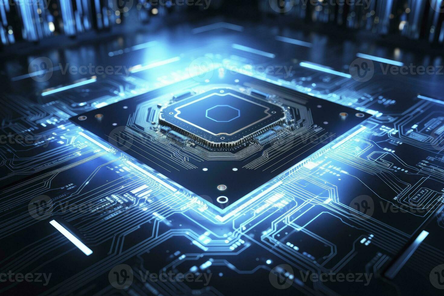AI generated Futuristic central processor unit. Powerful Quantum CPU motherboard. AI Generated photo