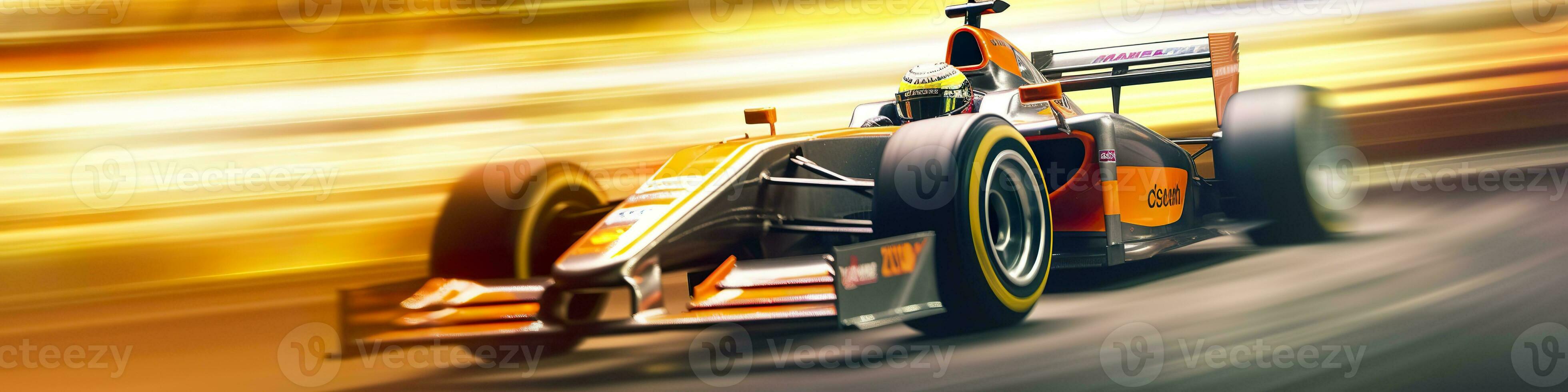 AI generated Racing car at high speed. Racer on a racing car passes the track. Motor sports competitive team racing. Motion blur background. Generative AI photo