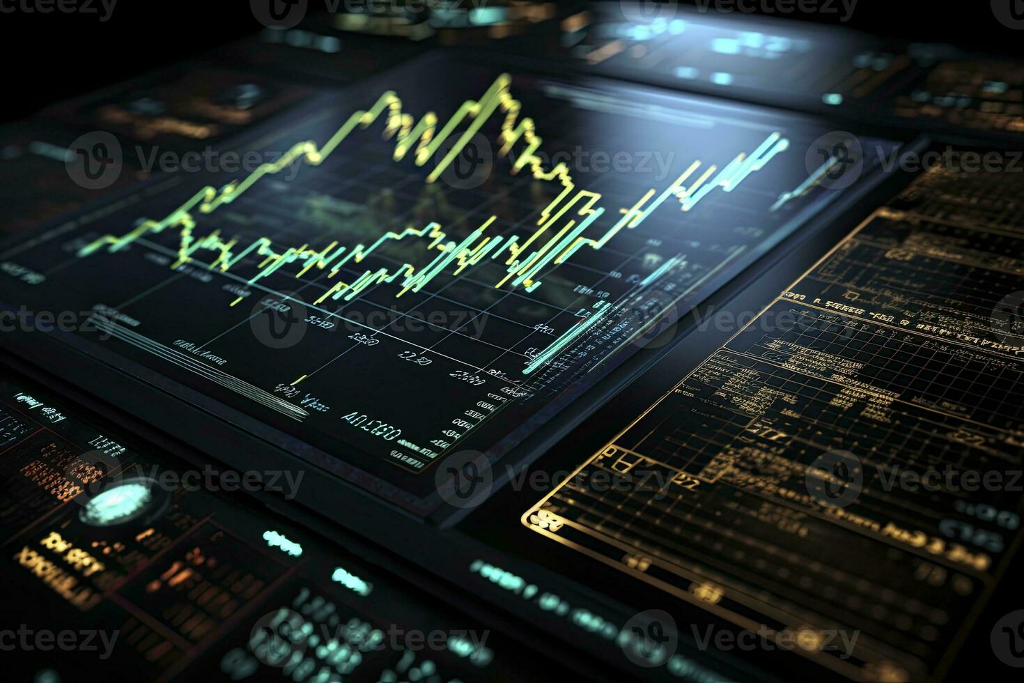 AI generated Digitally Generated Currency and Exchange Stock Chart for Finance and Economy Based Computer Software and Coding Display. AI Generated photo
