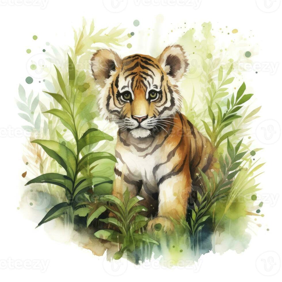 AI generated Watercolor Tiger for kids. AI Generated photo