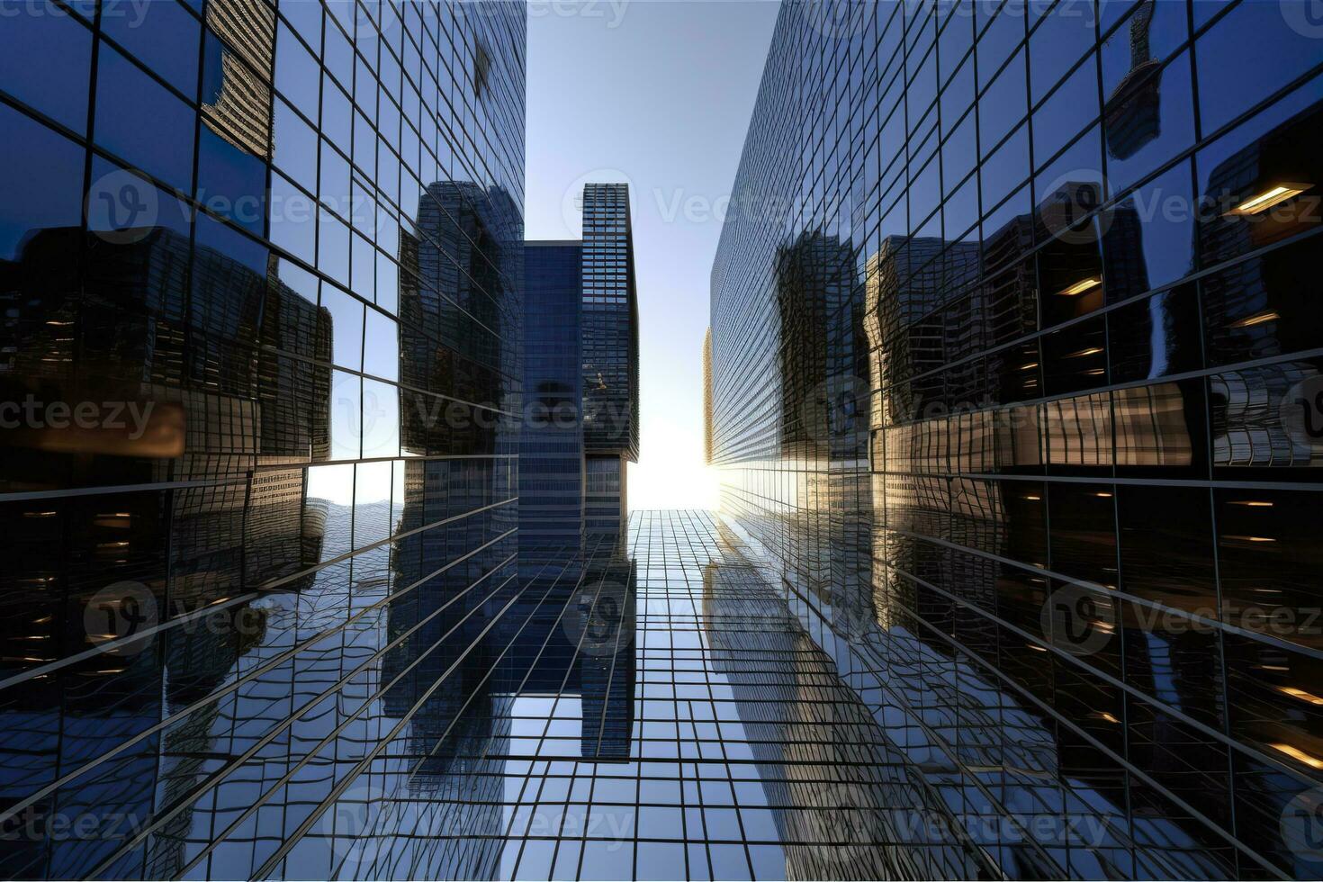 AI generated Reflective skyscrapers, business office buildings. AI Generated photo