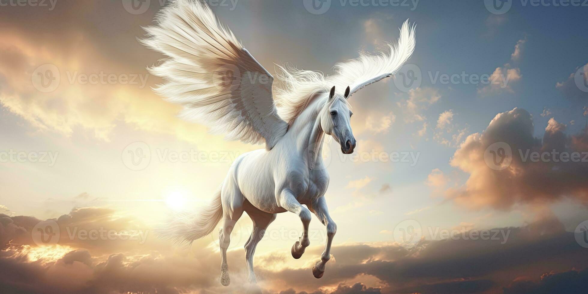 AI generated A white horse with wings. AI Generated photo