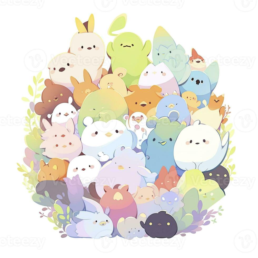 AI generated Happy animals white background. AI Generated photo