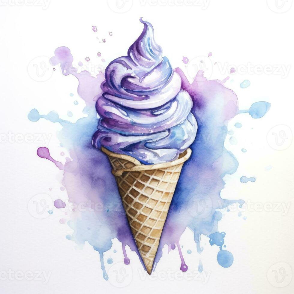 AI generated Watercolor ice cream in a waffle cone. AI Generated photo