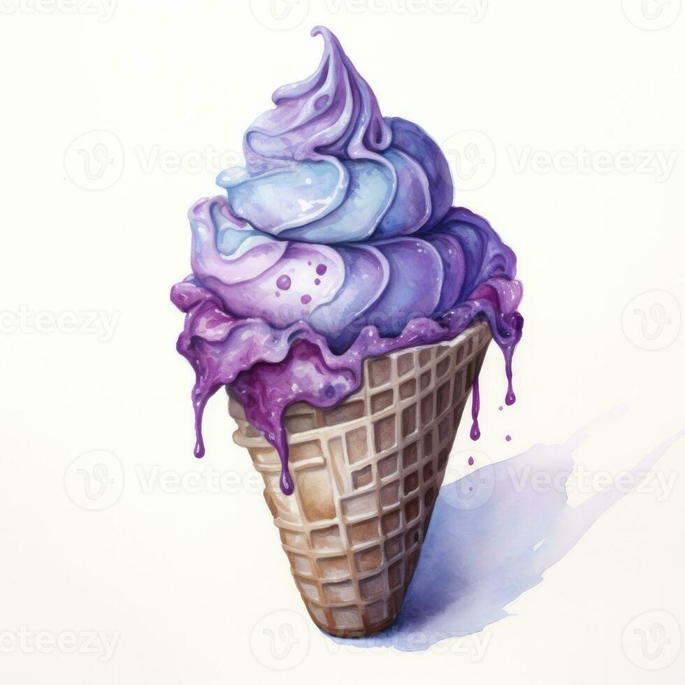 AI generated Watercolor ice cream in a waffle cone. AI Generated photo