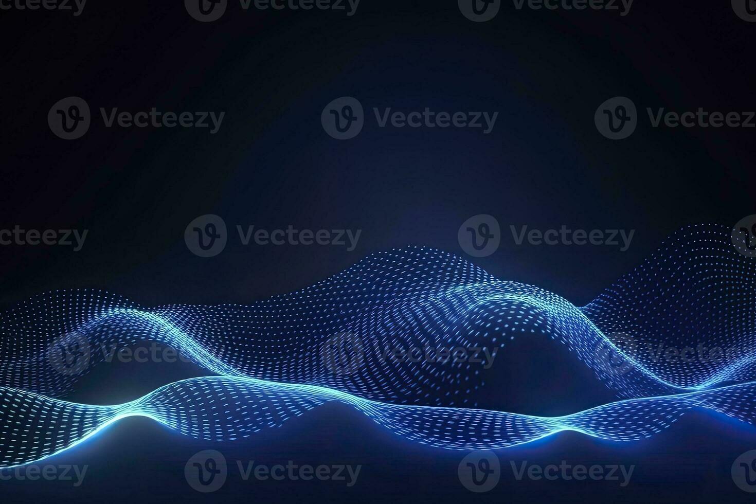 AI generated Dynamic blue particle wave. Abstract sound visualization. Digital structure of the wave flow of luminous particles. AI Generated. photo