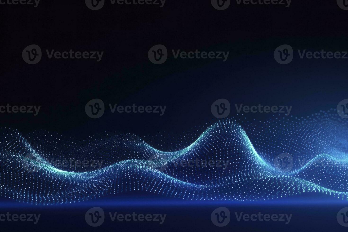 AI generated Dynamic blue particle wave. Abstract sound visualization. Digital structure of the wave flow of luminous particles. AI Generated. photo