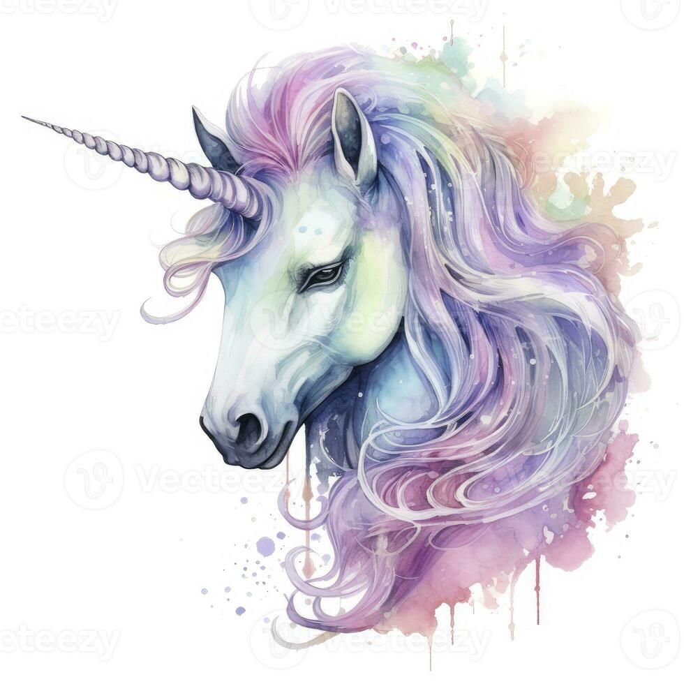 AI generated Watercolor fantasy unicorn clip art. AI Generated photo