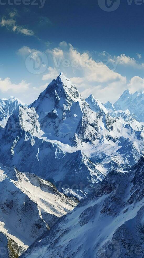 AI generated The beauty of a majestic and snow capped mountain range, with rugged peaks, AI Generative photo