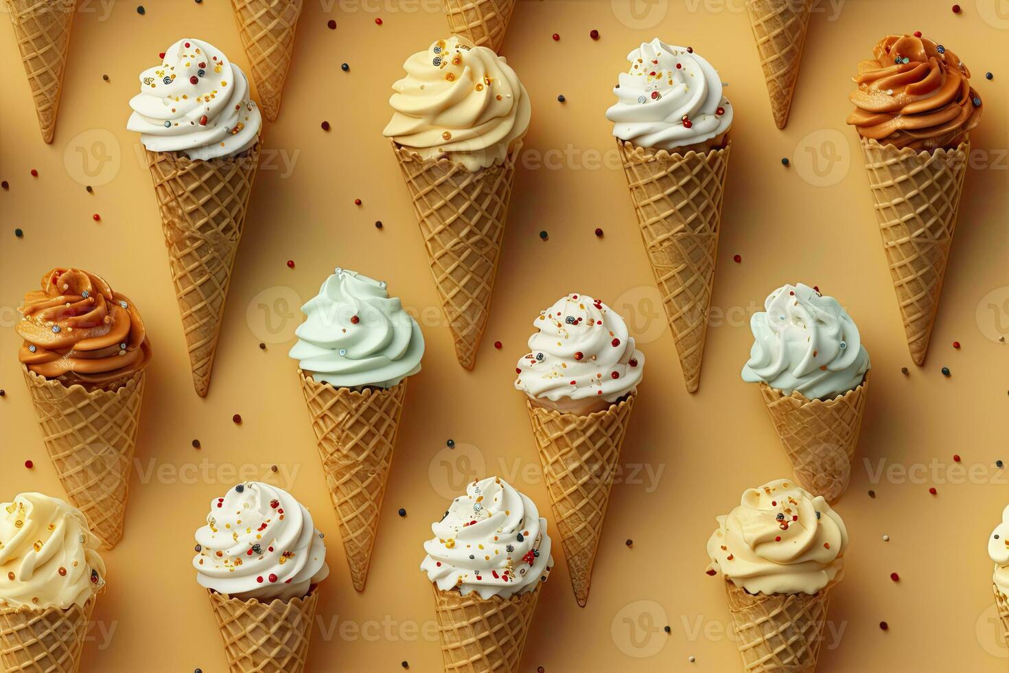 AI generated Incorporate a variety of waffle cones with different ice cream flavors. AI Generated photo