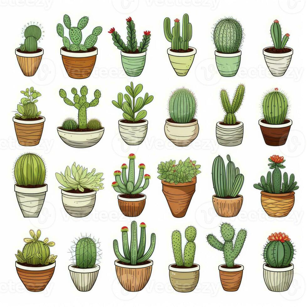 AI generated The Cactus set on white background. Clipart illustrations. AI Generated photo