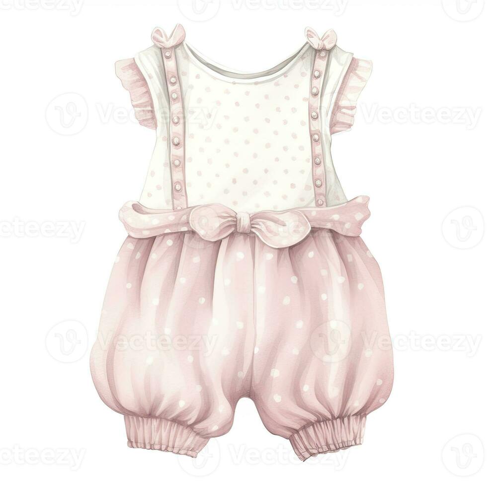 AI generated Pink baby girl romper in watercolors on a white background. AI Generated photo