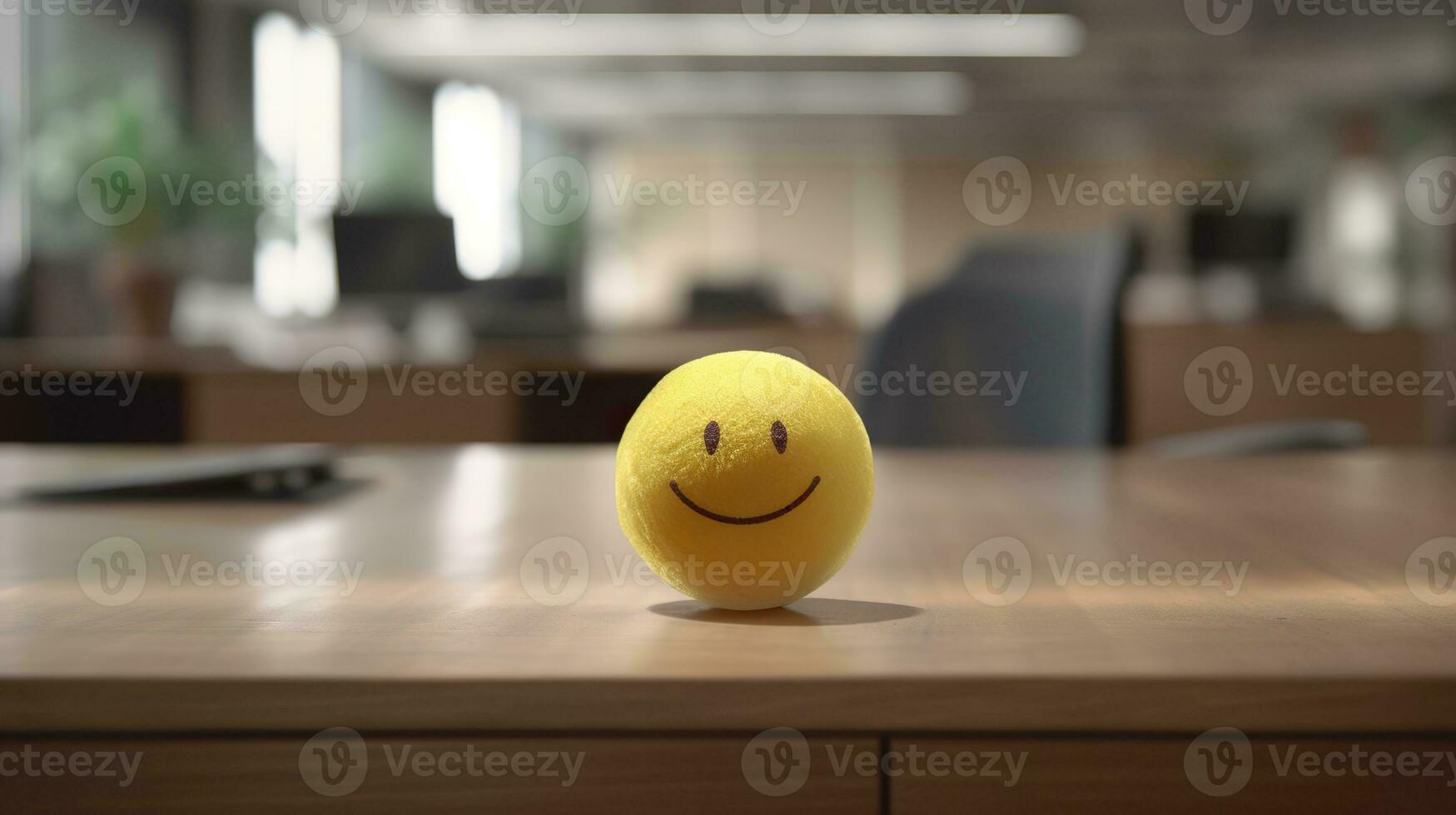 ai generado un amarillo sonriente pelota lata promover un positivo trabajo ambiente. generativo ai foto