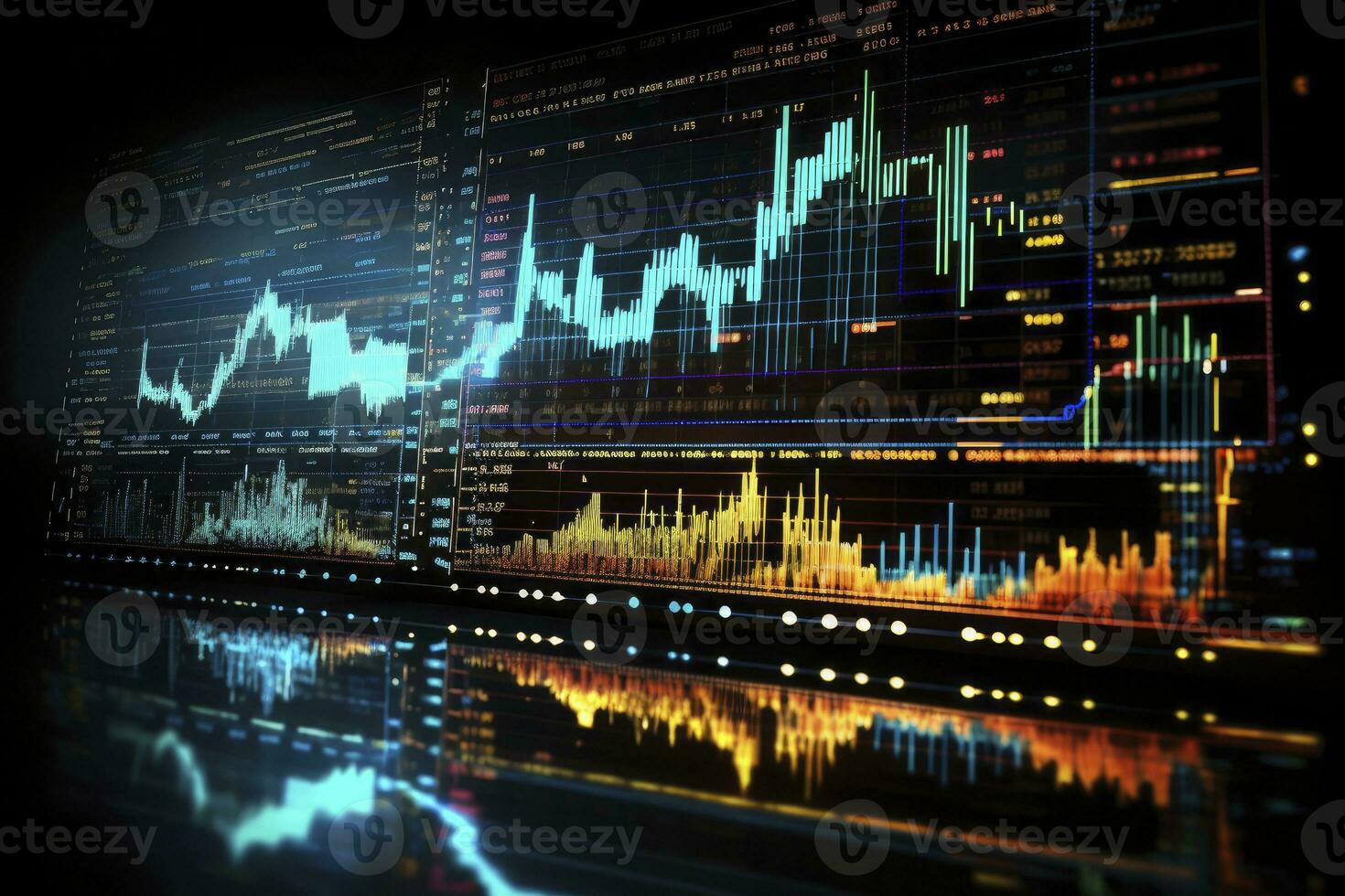 AI generated Digitally Generated Currency and Exchange Stock Chart for Finance and Economy Based Computer Software and Coding Display. AI Generated photo