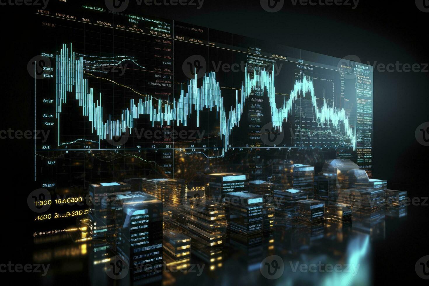 AI generated Digitally Generated Currency and Exchange Stock Chart for Finance and Economy Based Computer Software and Coding Display. AI Generated photo