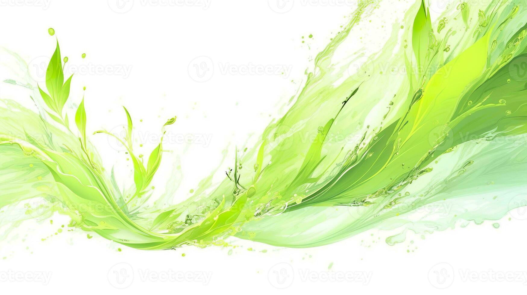 AI generated Green herbal tea wave splash with leaves flow. AI Generated photo