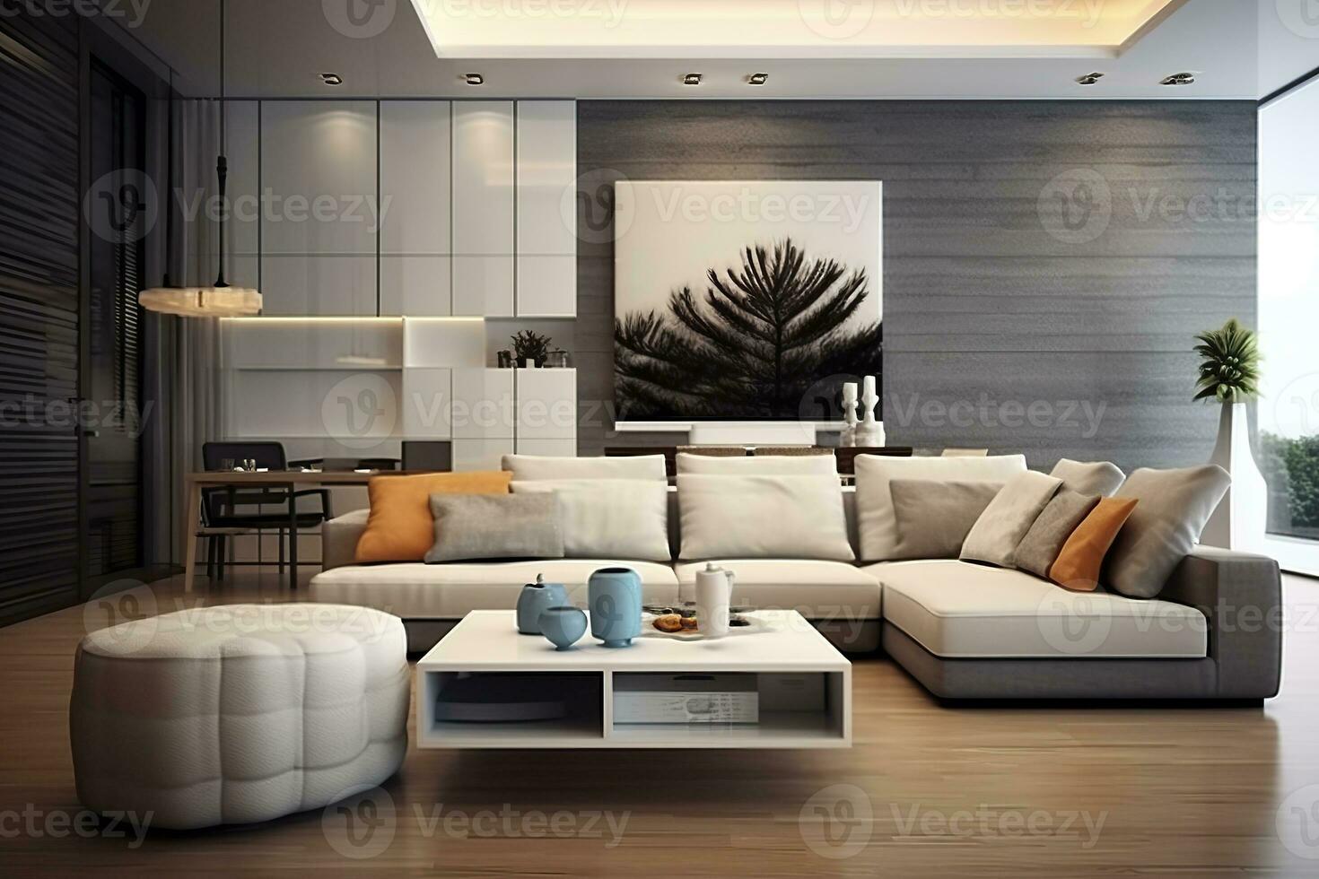 AI generated Modern living room with sofa and furniture. AI Generated photo