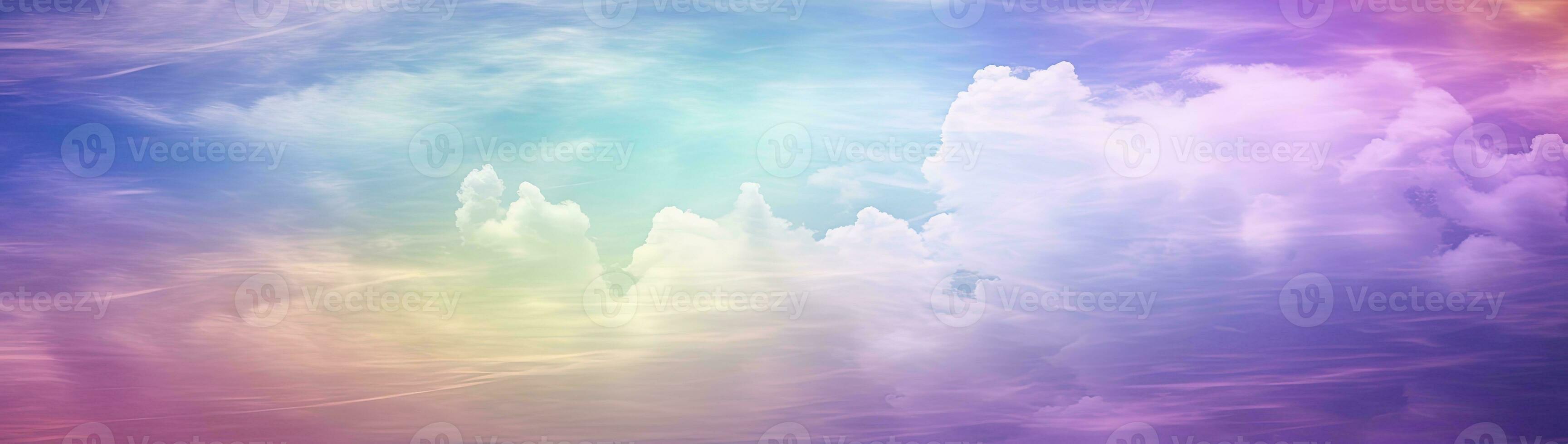 AI generated Rainbow sky with fluffy clouds. Multicolored toned sky. AI Generated. photo