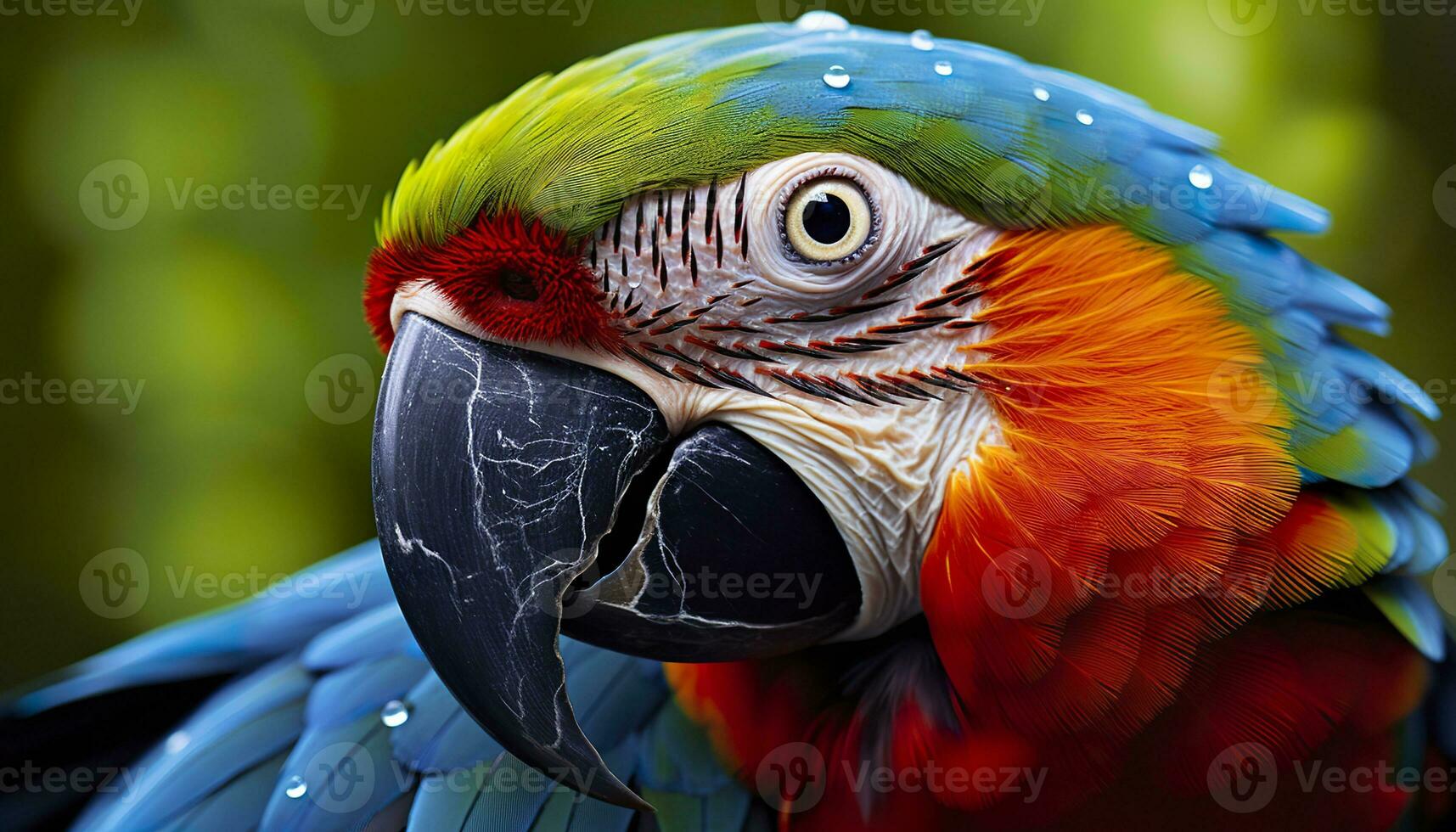 AI generated Tropical macaw perched, vibrant feathers in focus. Generative AI photo