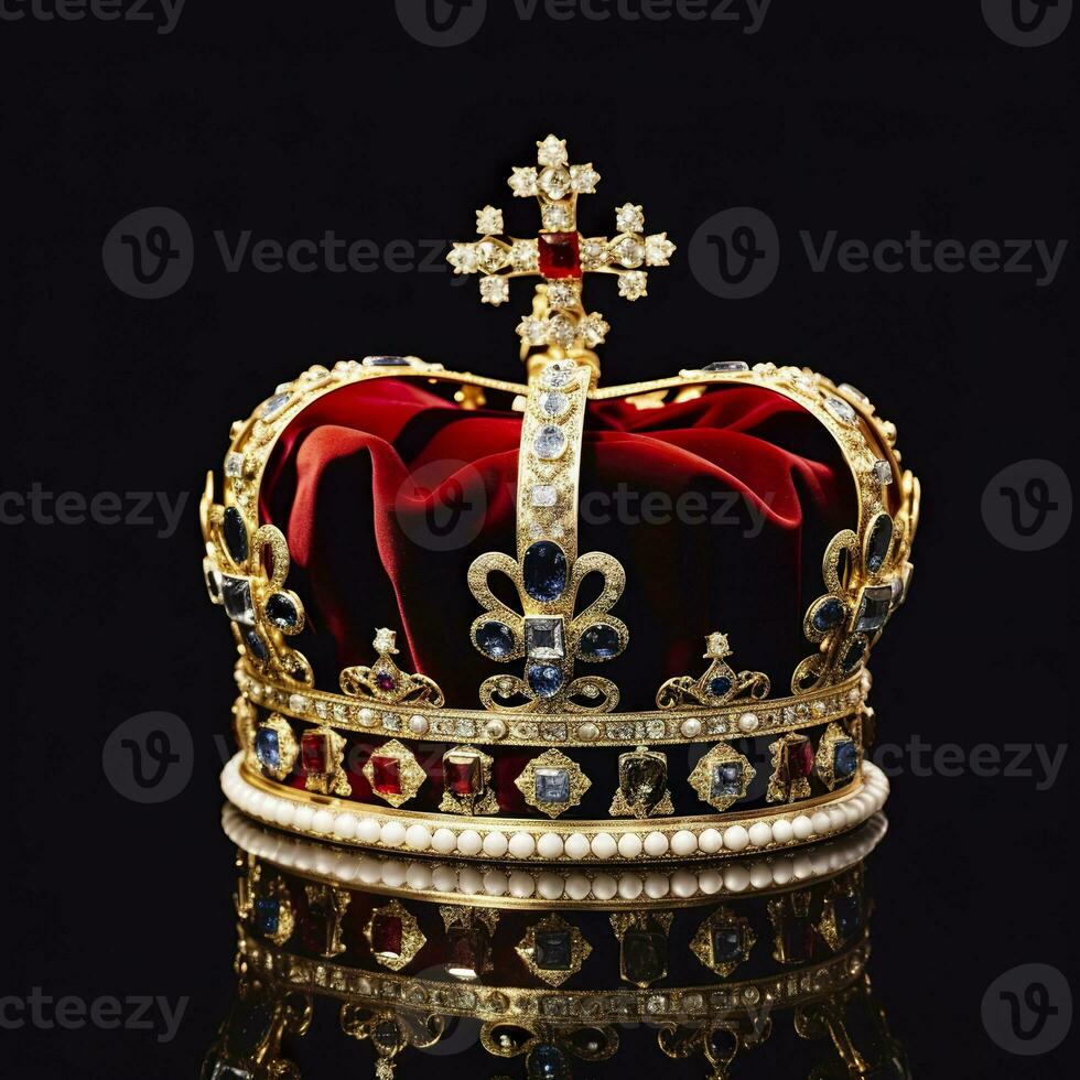 AI generated The Royal Coronation Crown Isolated on a Black Background. Generative AI photo