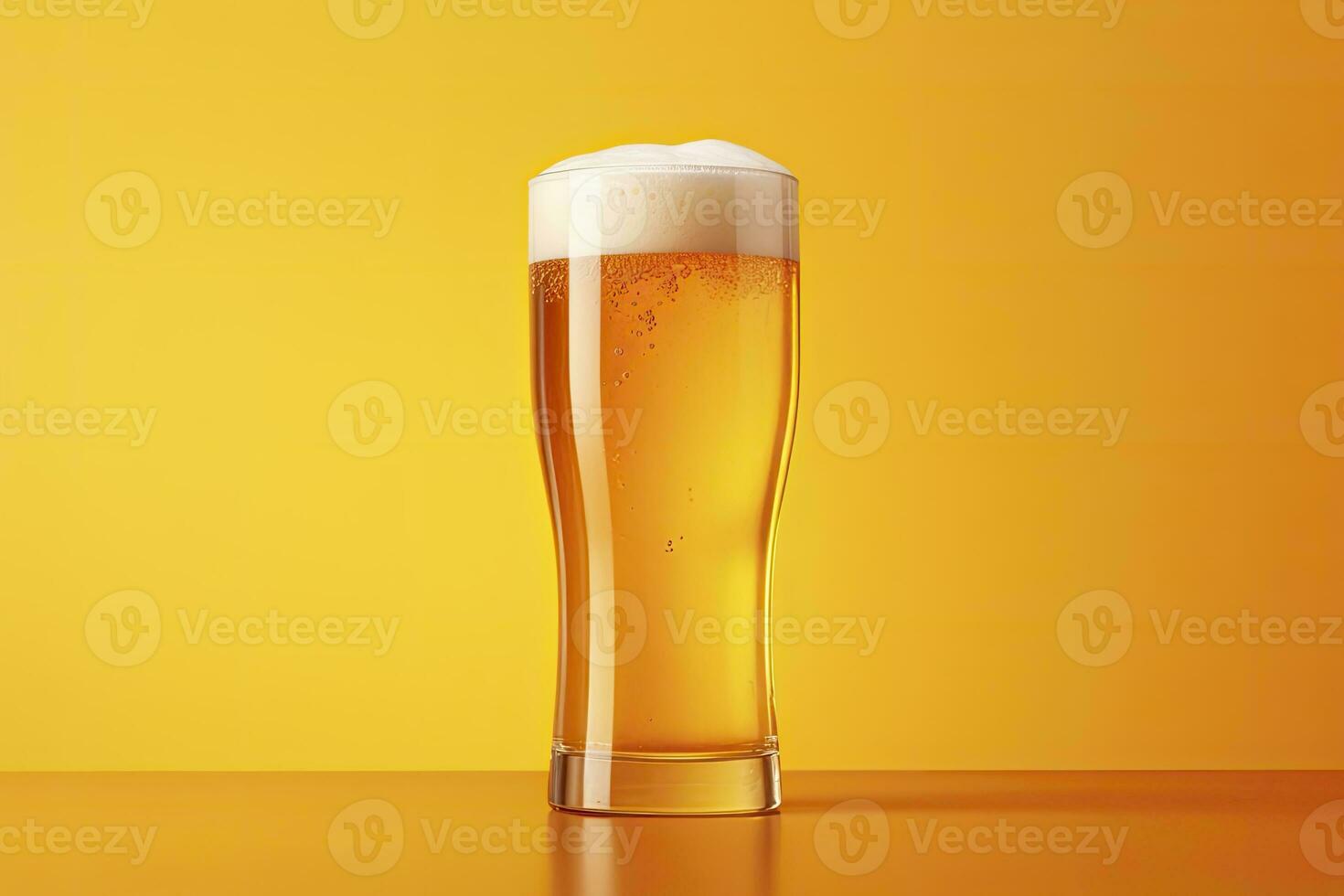AI generated Beer glass with full beer isolated with a yellow background. AI Generated photo