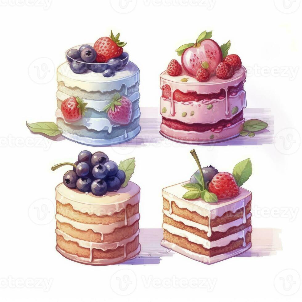 AI generated Set of Cake piece illustration on white background. AI Generated photo
